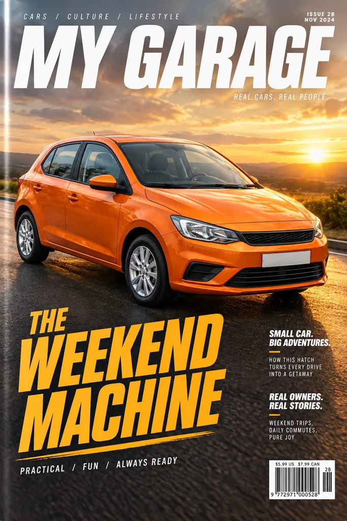 Orange hatchback on a MY GARAGE magazine cover