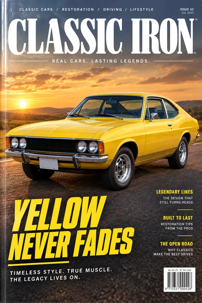 Yellow classic coupe on a CLASSIC IRON magazine cover